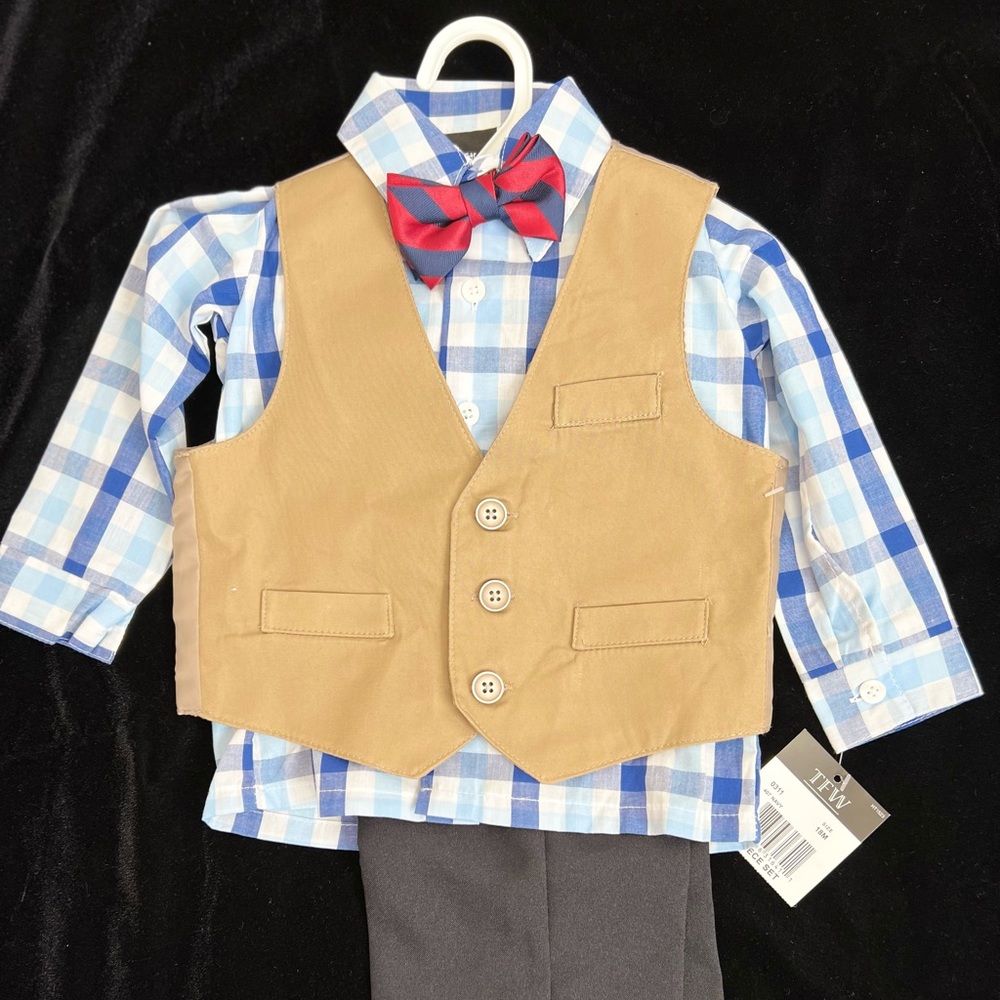 Boys pant and shirt set with vest and bow tie